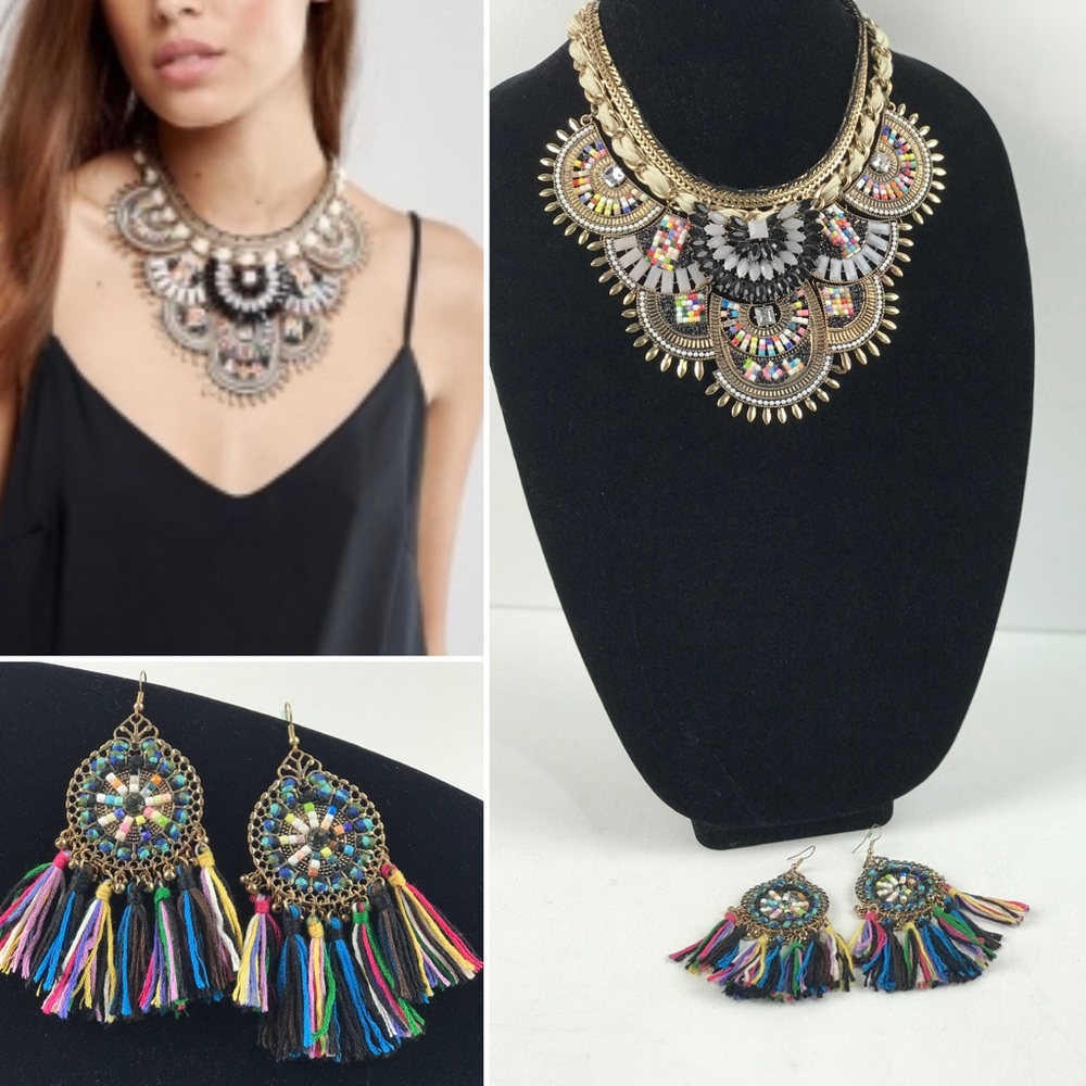 ALDO BIB Tribal Glam Statement Necklace Earrings